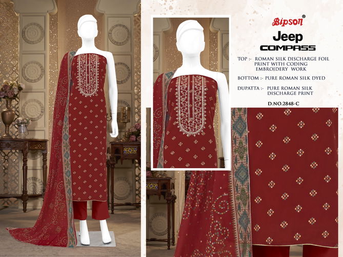 Jeep Compass 2848 By Bipson Printed Roman Silk Non Catalog Dress Material Wholesale Online
